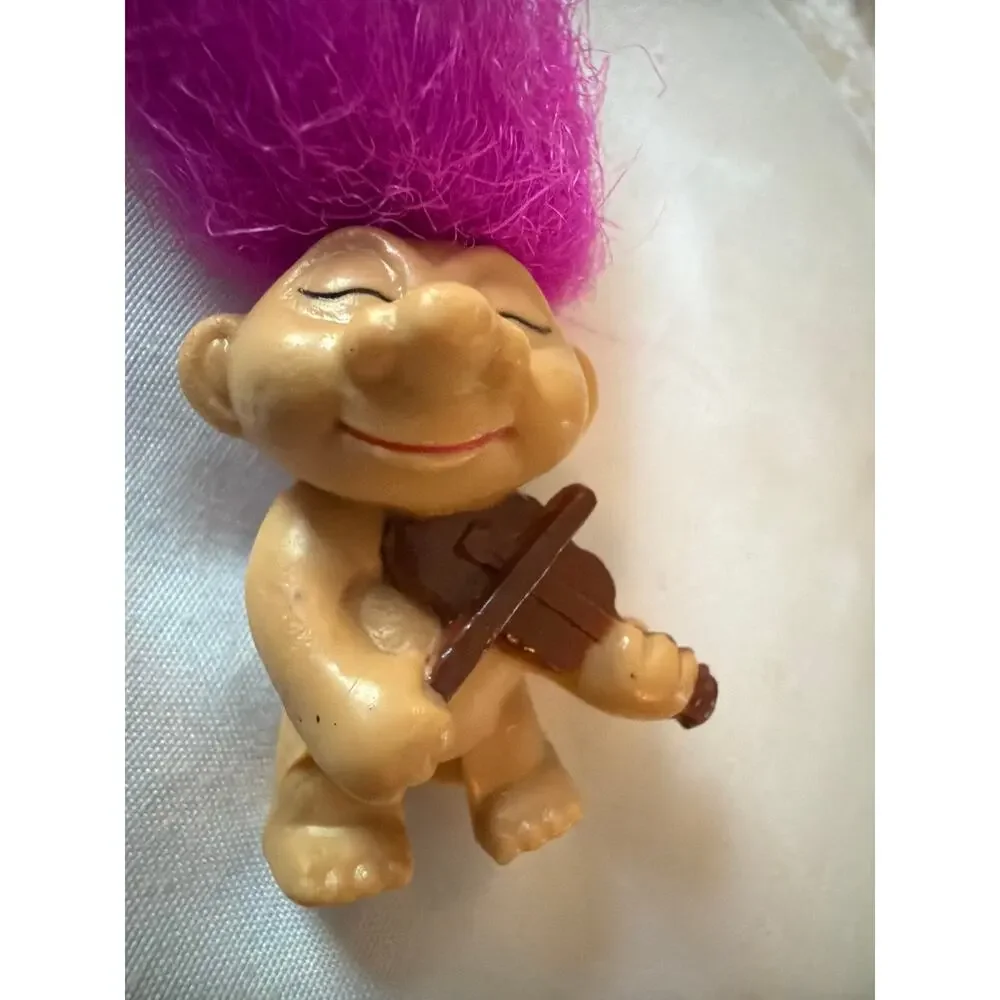Vintage Troll Doll Violin Fiddle PVC Figure Pink Hair Mini 2